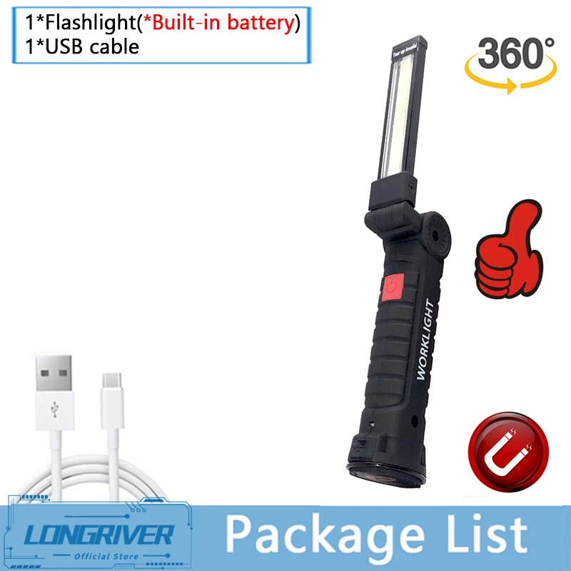 high quality flashlights Multifunctional Folding Work Light USB Rechargeable Flashlight with Built-in Battery Pack COB LED FlashLight Camping Flashlight pelican flashlights Flashlights