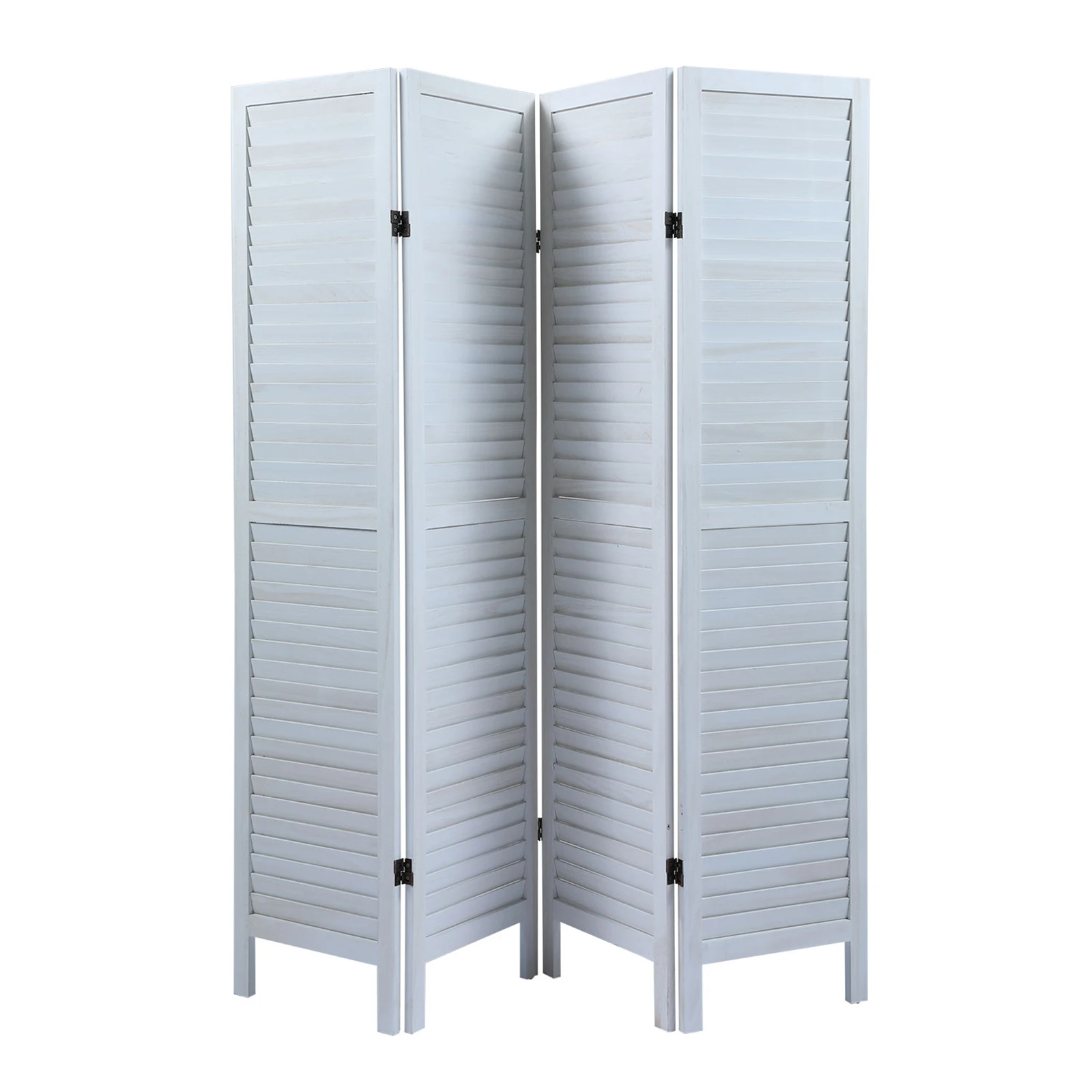 Sycamore wood 4 Panel Screen Folding Louvered Room Divider - Old white 5