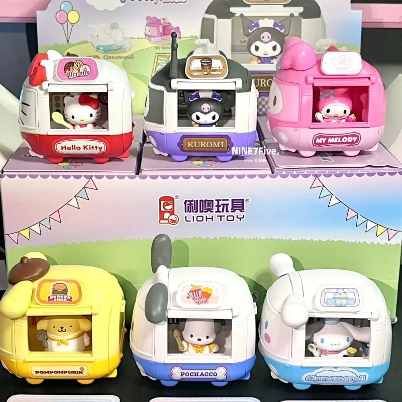 

Sanrio Gourmet Food Truck Blind Box Cute Figure Car Toy Ornament Kulomi Pacha Dog Big Eared Dog Hello Kitty Mystery Box Gift Toy