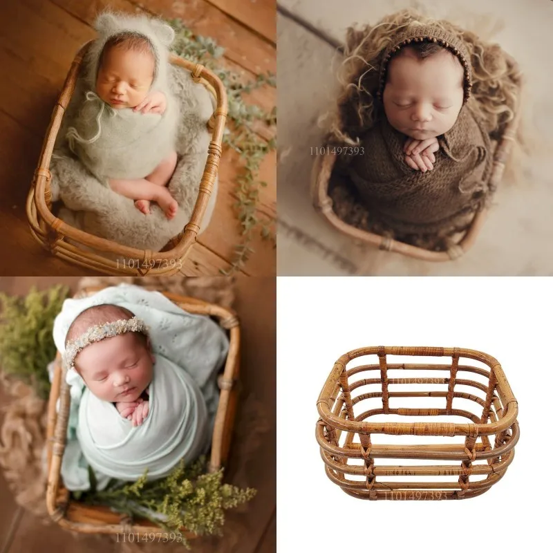 

Newborn Photography Props Basket Baby Photoshoot Props for Boy or Girls Newborn Bed Rattan Furniture Photo Props for Babies