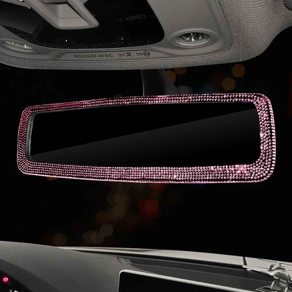 Rhinestone Car Rearview Mirror Charm Cover for Girls Pink Auto Accessories Interior