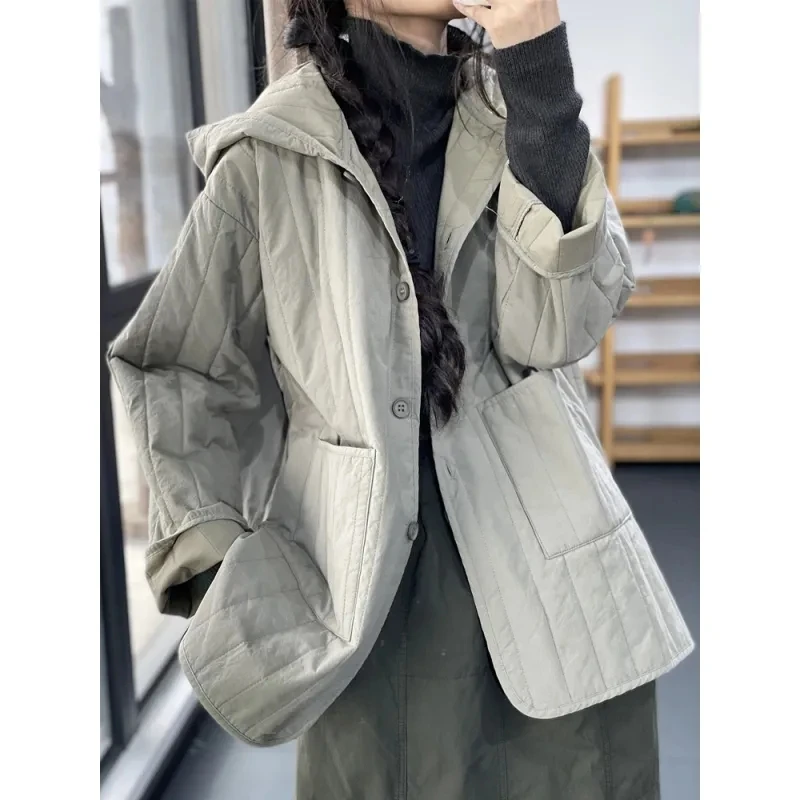 High-end Cotton Jacket With Thickened Hooded Cotton Jacket For Women's 2023 Loose Casual Outerwear Medium Length Cotton Jacket