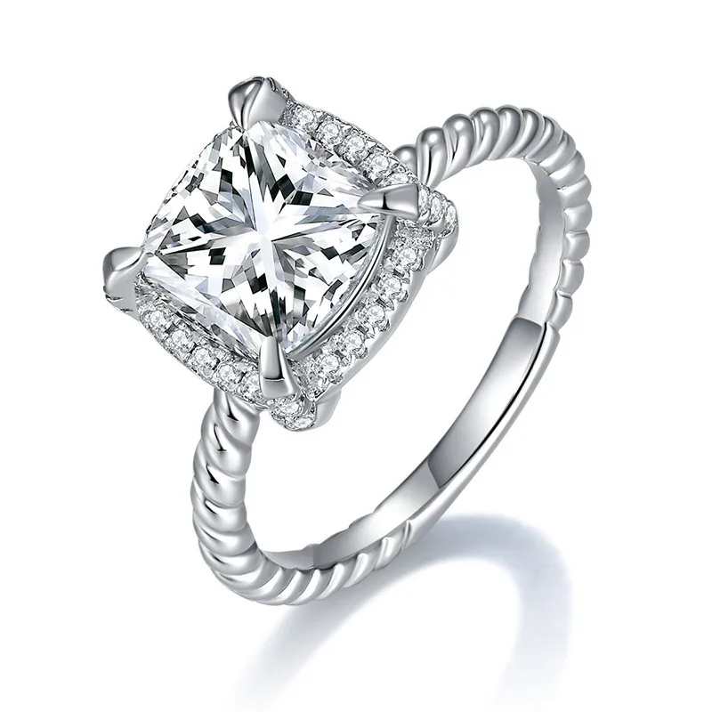 

R3-0107 Lefei Fashion Luxury Trend Classic Whtie Moissanite Lucky Shape Sqaure Ring ForWomen 925 Silver Party Jewelry Charm Gift