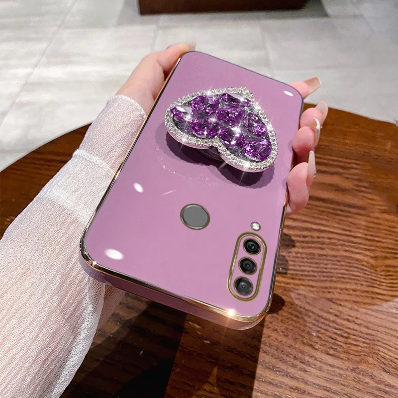 Модный чехол с бриллиантовым сердечком для Huawei P70 P30 P40 P30 Lite Pro Mate 30 20X Nova 12 11 10 Y9 Prime Y9S Y7A с покрытием кронштейна крышка Caqa