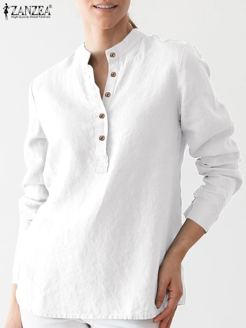 ZANZEA-Blusa de manga curta feminina, camisas e blusas elegantes, blusa  túnica casual, cor sólida, todos os jogos, trabalho, moda feminina -  AliExpress