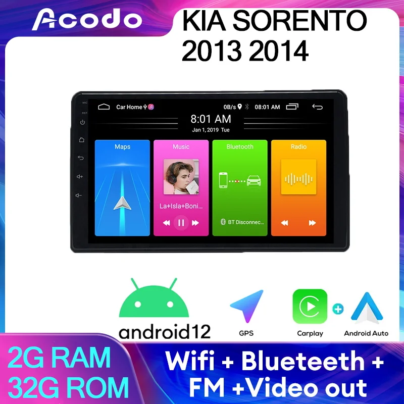 

Acodo Android12 Car Radio For KIA SORENTO 2013 2014 GPS CarPlay 9''IPS Screen SWC Wifi FM BT Radio Auto Stereo Blutooth Player