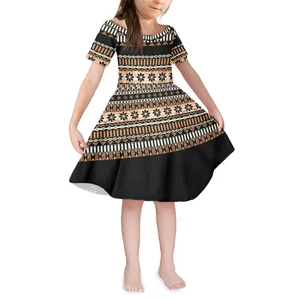 Samoa Traditional Tribe Girl Princess Dress Summer Fashion Dress Short Sleeve Round Neck Tattoo Pattern Children's Dress