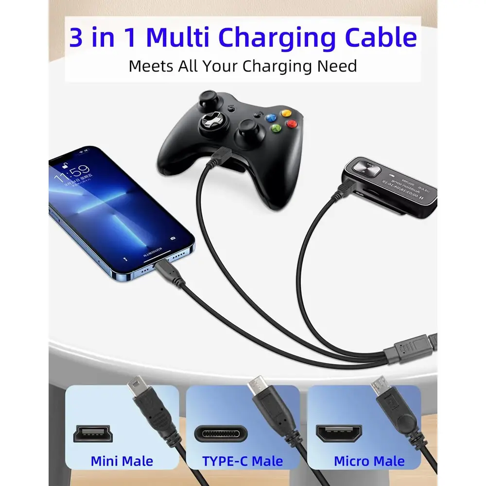 3 in 1 USB C 스플리터 케이블 타입-C 연장 케이블 USB-C 여성형에서 타입 C / 마이크로 USB / 미니 USB 다중 기기 충전 코드