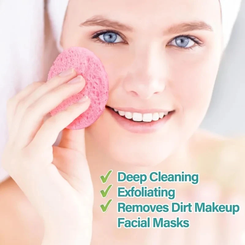 10PCS Compress Face Wash Puff Natural Wood Pulp Sponge Face Wash Puff Foaming Face Puff Cosmetic Puff Face Cleansing Sponge 4
