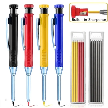 Matita meccanica da carpentiere 2 pz/set 2.8mm con temperamatite per la lavorazione del legno Costruzione a testa lunga Matita da carpentiere di cancelleria