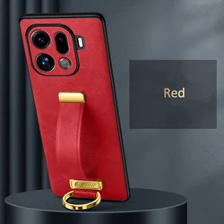 Premium PU Leather Finger Grip Strap Case - Elegant Handheld Protector for OPPO Find X9 (Red)
