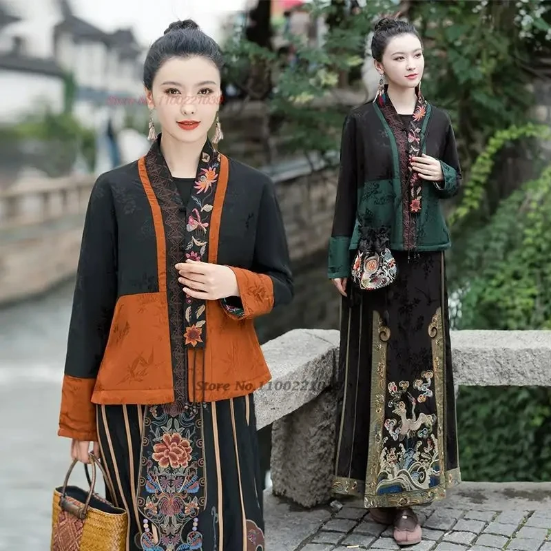 

2024 chinese vintage coat retro tang suit hanfu tops national flower embroidery improved coat oriental ethnic jacquard jacket