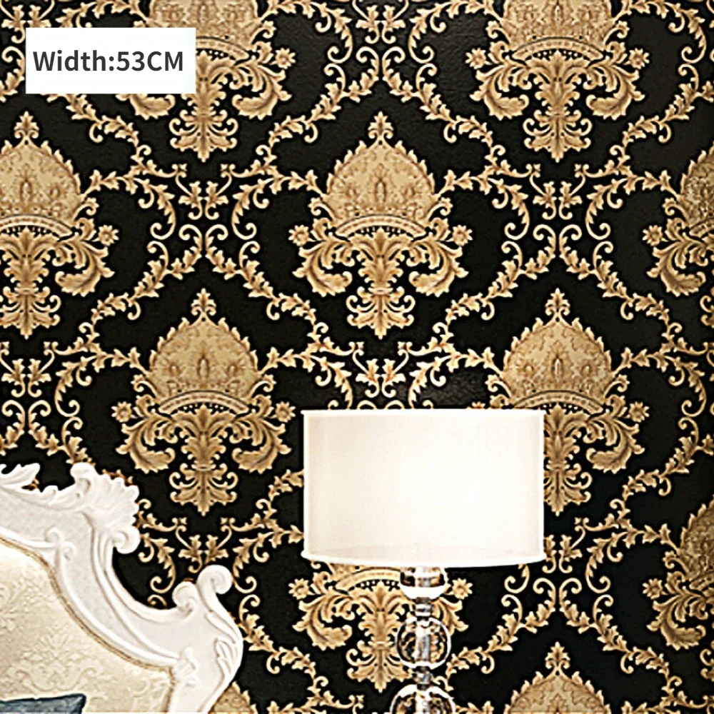 

New Premium Black Gold Luxury Embossed Texture Metal 3D Damask Wallpaper PVC Waterproof Wallpaper Living Room Home Wall Decor