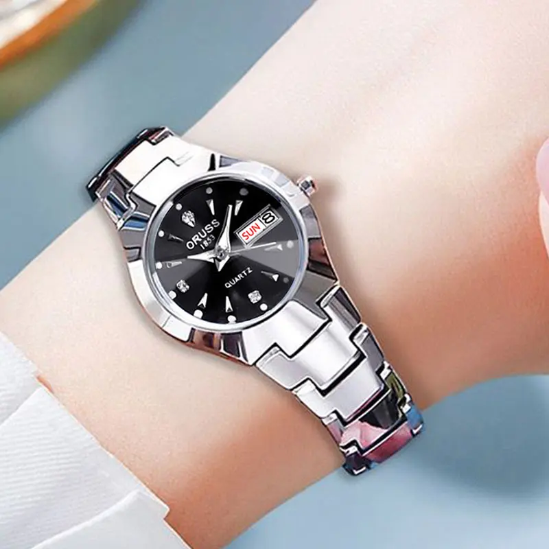 ORUSS Hot Brand Ladies' Watch High Quality Stainless Steel  Waterproof Luminous Pointer Week Calendar Eleganc Women Quartz Watch 6