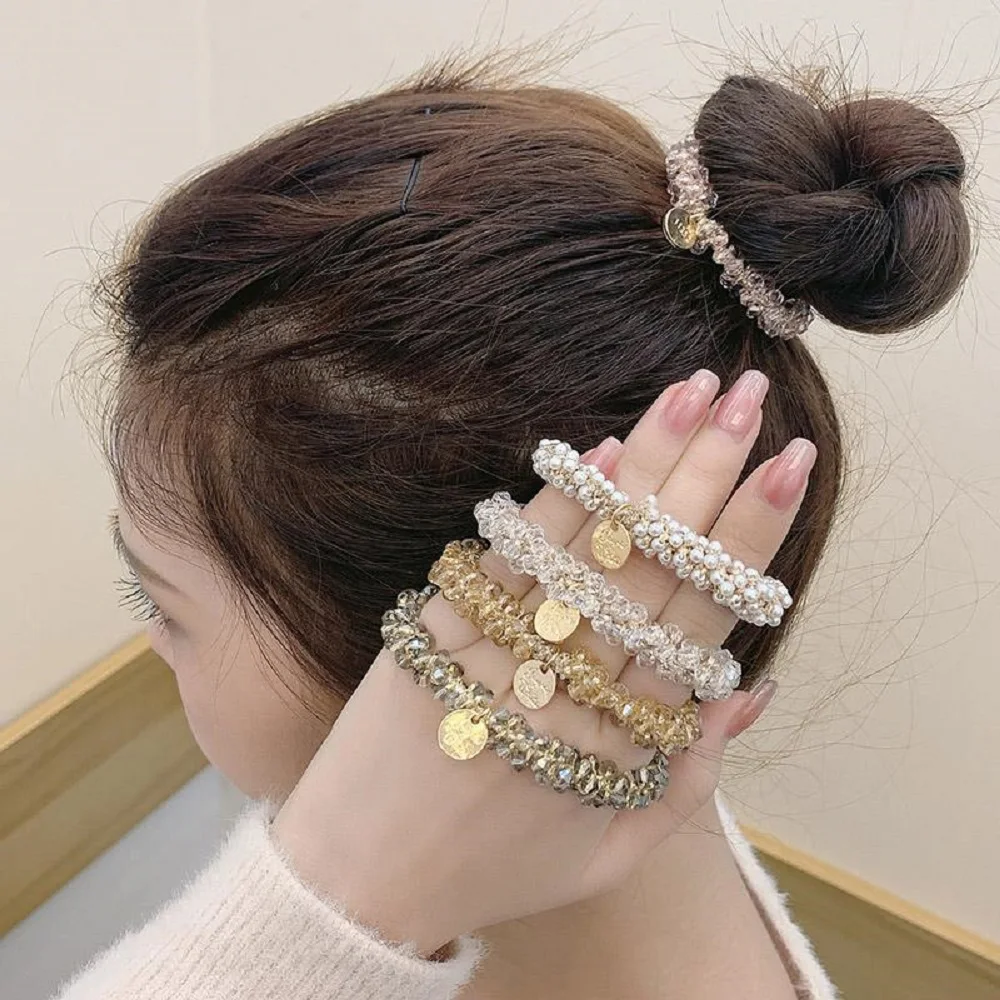 

Pearls Hair Ties Handmade Ponytail Holder Scrunchies Vintage Elastic Hair Bands Beads Rubber Bands Women Hair Accessories