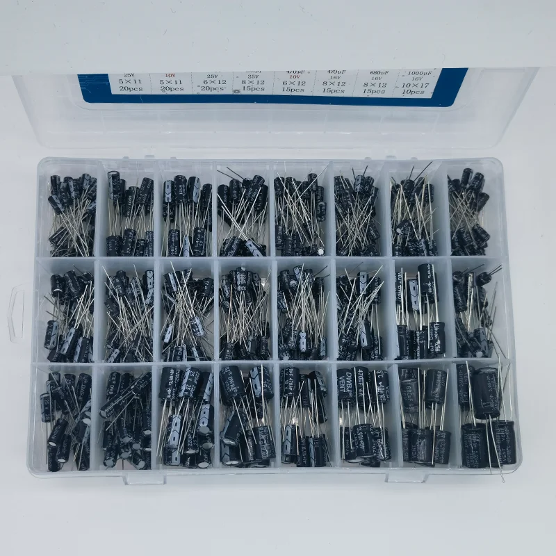 24Value 630pcs Aluminum Electrolytic Capacitor Assortment Box Kit Range 0.1uF－1000uF
