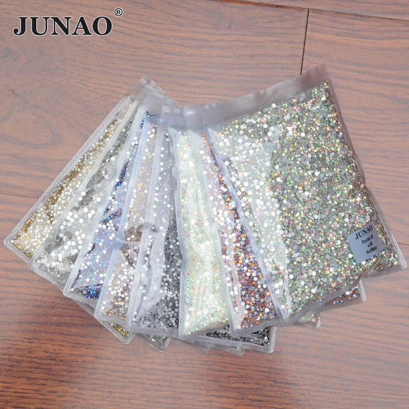 JUNAO SS3-SS30 클리어 크리스탈 플랫 백 유리 라인 석 비 핫픽스 Strass 아플리케 네일 아트 스톤 장식 DIY 공예품에 대한