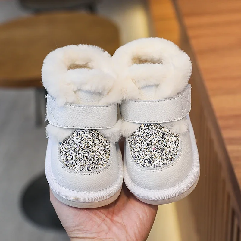 Baby Shoes Baby Boots Winter Snow Boots Winter Baby Girls Genuine Leather Boots Non-slip Plush Kids Snow Boots Infant Toddler Shoes Outdoor Sequins Children Shoes