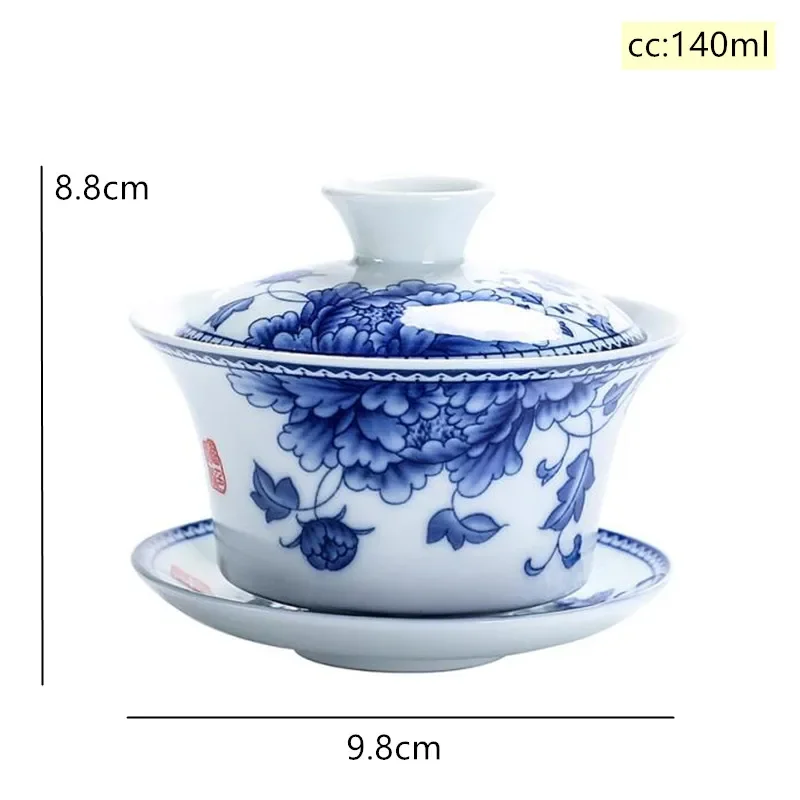 Chinese Blue and White Porcelain Gaiwan Portable Travel Tea Bowl Home Ceramic Teacup Handmade Teaware Personal Single Cup 140ml