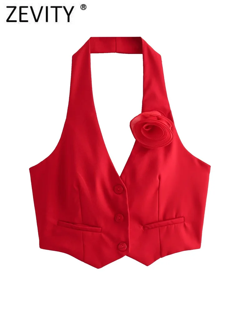 Zevity New 2023 Women Sweet Floral Appliques Sleeveless