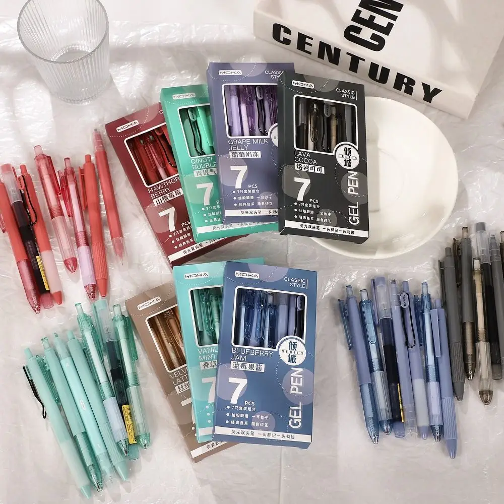 7Pcs/Set Quick-Drying Ink Gel Pen Creative ST Tip Student Specific Ballpoint Pen Gift Stationery Set School Office