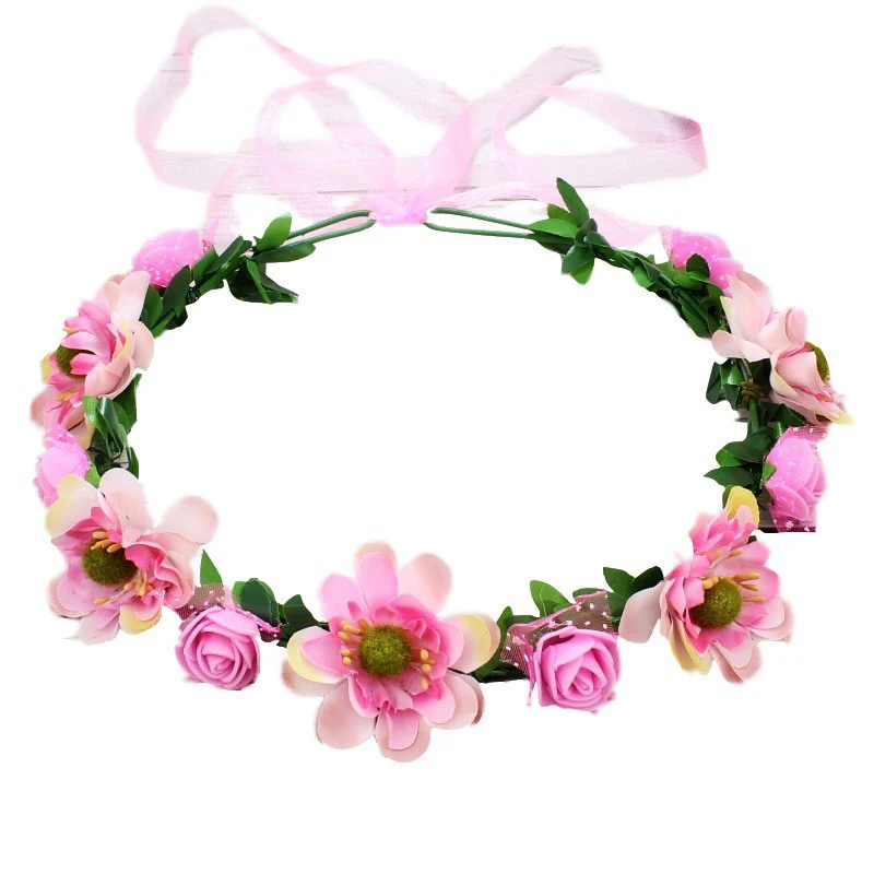 Neue Mode Böhmen Girlande Rose Blume Krone Frauen Stirnbänder mit verstellbaren Band Mädchen Blumenkranz Braut Halo Kopf bedeckung – Detail 7