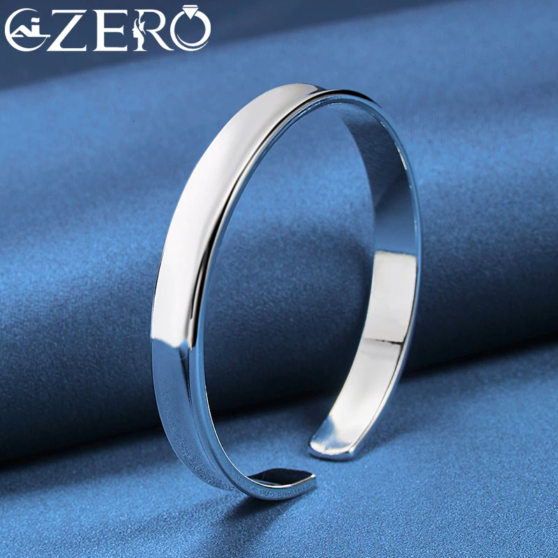 925 Sterling Silver Bracelet 8/12mm Opening Bangle Set 2pcs for Woman Man Wedding Engagement Party Fashion Jewelry