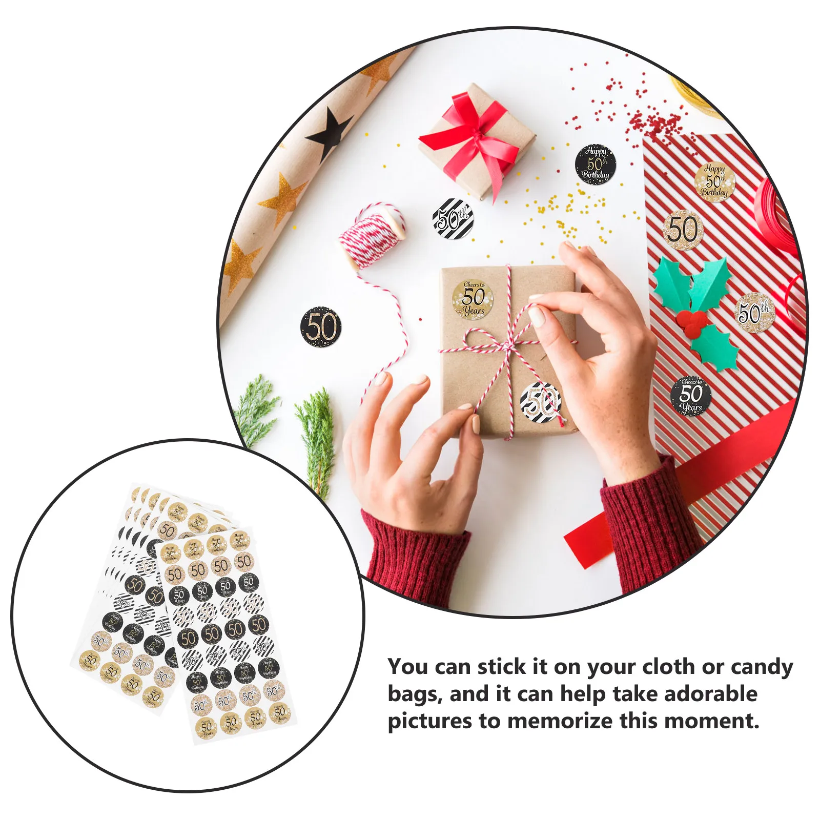 216Pcs 생일 스티커 50주년 기념 디자인 방수 데칼 파티 선물 선물 포장 공예 장식