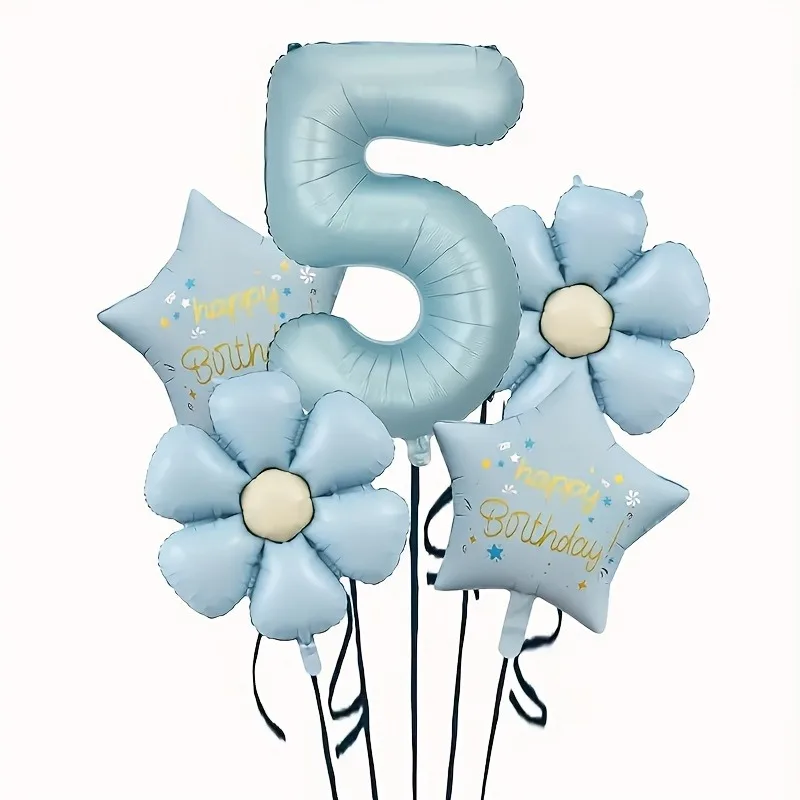 5 Stück 32 Zoll Retro Blaue Zahlen-Folienballons + 2 Gänseblümchen + 2 Sterne Aluminium-Ballonset für Geburtstags- und Jubiläumsdekoration – Detail 7