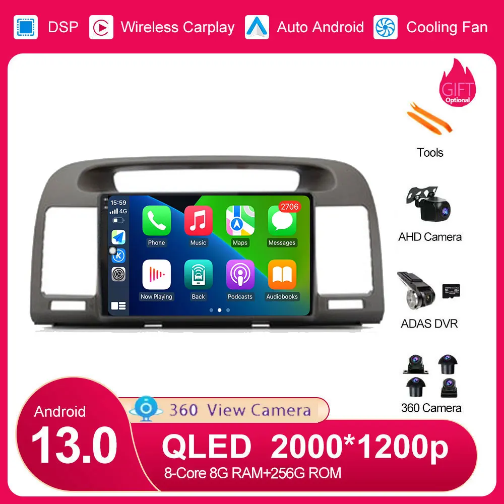 

Android 13 For Toyota Camry 5 VX 30 2001 - 2006 Auto Radio Car Multimedia Player Navigation Screen 4G LET Stereo WIFI Carplay FM