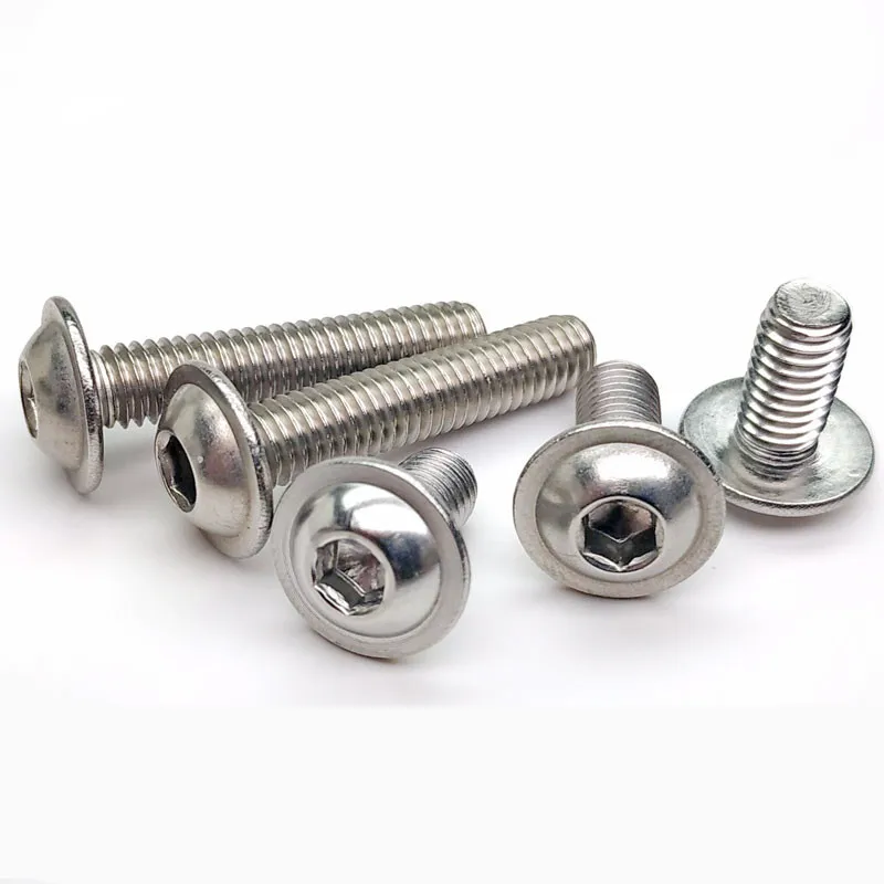 

1/50pcs M3 M4 M5 M6 M8 ISO7380.2 304 Stainless Steel Hex Hexagon Socket Round Button Flange Head With Washer Collar Screw Bolt