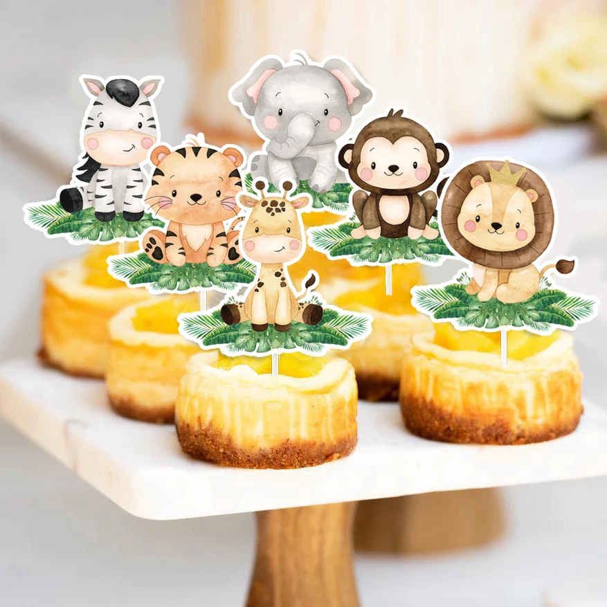 18 stücke Karton Tier Kuchen Topper Wald Tier Papier Topper für Dschungel Safari alles Gute zum Geburtstag Party Dekoration DIY Kuchen liefert