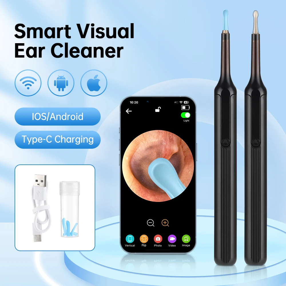 WIFI Visual Ear Cleaner Otoscope Camera with 6 LED Lights 3.0mm Mini Ear Wax Removal Tool With Camera Take Video 30W HD Earpic