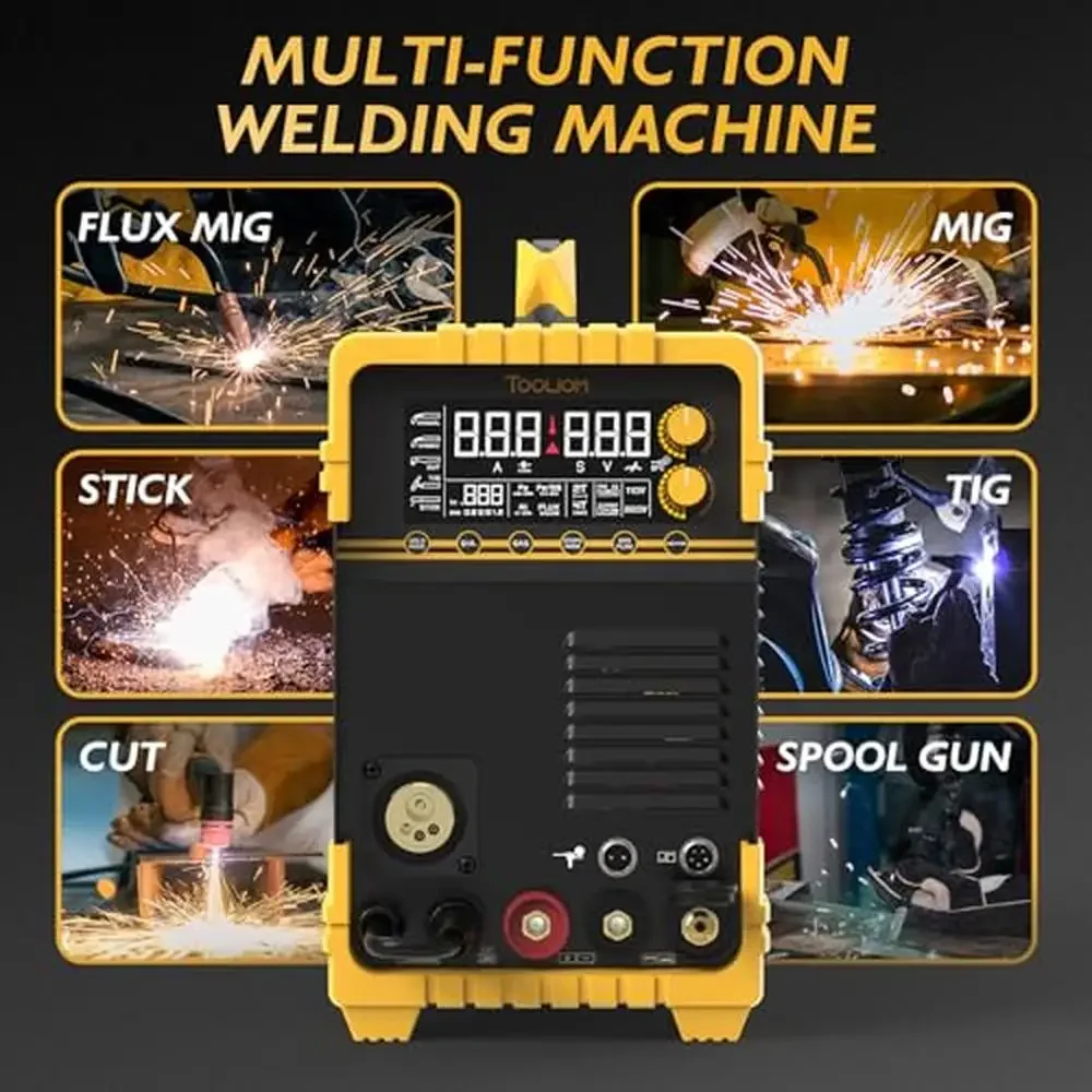 5-in-1 Welder 200A MIG/TIG/CUT/Stick Dual Voltage Aluminum Welding Machine LCD Display Plasma Cutter Compatible Spool Gun 2
