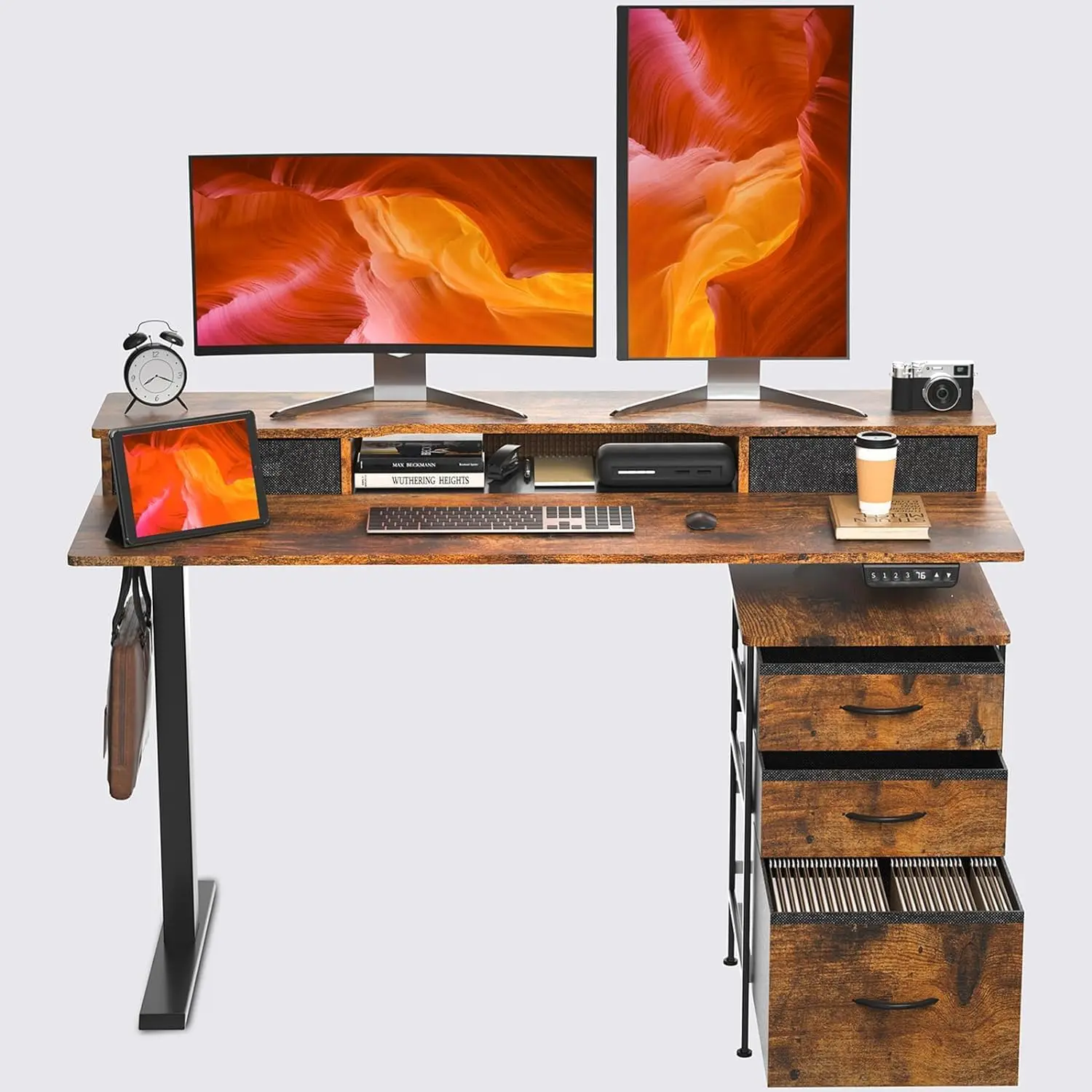 

Electric Standing Desk with Cabinet, 55 x 24 Inches Height Adjustable Desk