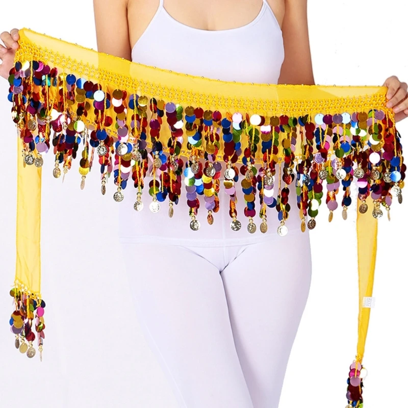 

New Style top selling belly dance waist chain hip scarf bellydance coins belt dancing waist belt with Gold Sequins Skirts