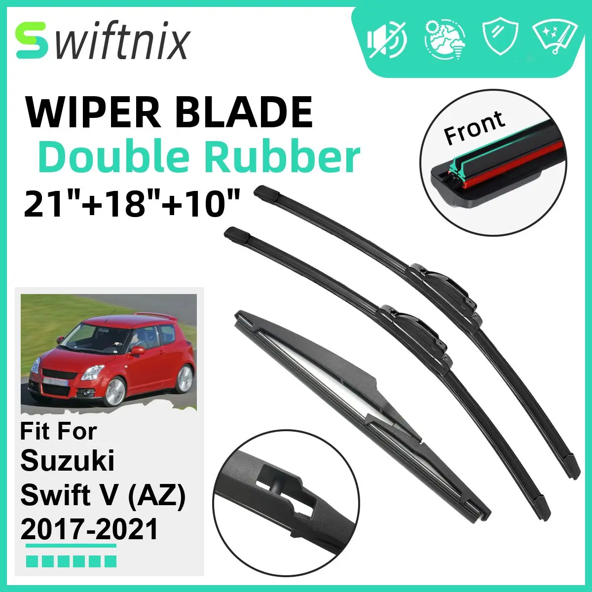 

Двойные резиновые автомобильные дворники для Suzuki Swift V (AZ) 2017-2021, стеклоочистители, резиновые автомобильные аксессуары 2018 2019 2020 2021