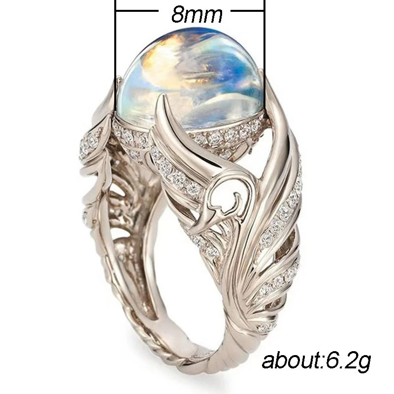 Anillos Yuzuk Silver Jewelry Ring Vintage Colorful Big Circular Cut Ring Women Angel Wings Moonstone Femme Jewelry Silver Rings Silver Ring