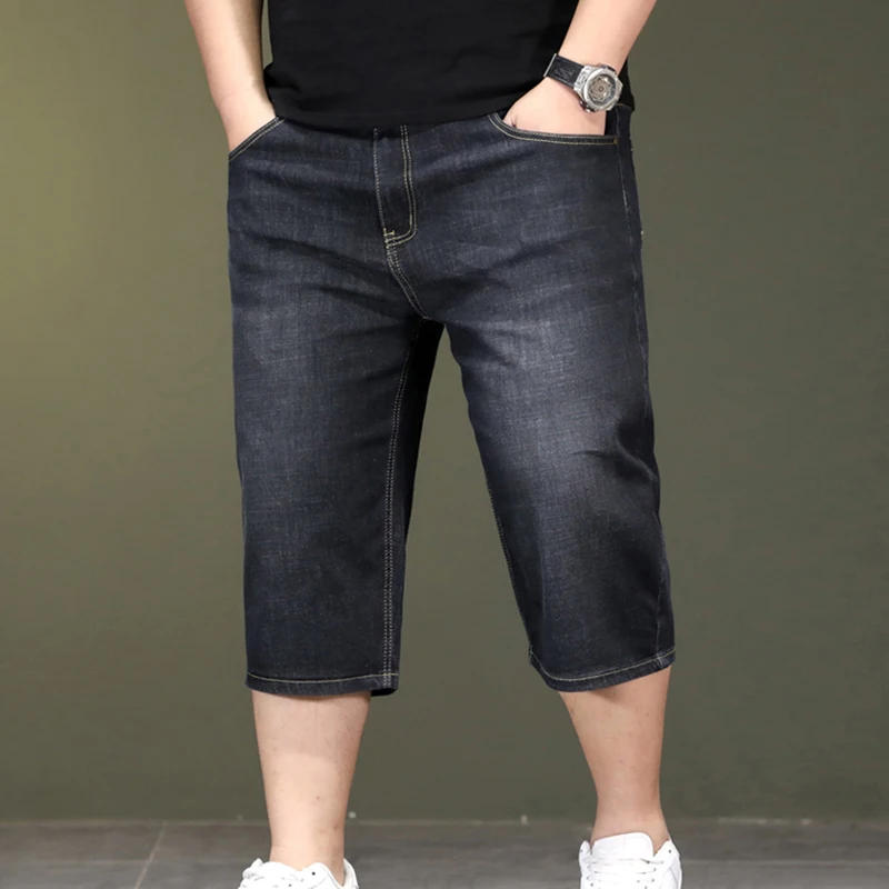 New Large Size 7 Point Length Denim Jeans For Men Chubby Handsome Enlarged 5XL 6XL 7XL Casual Denim Short Pants For Male 5