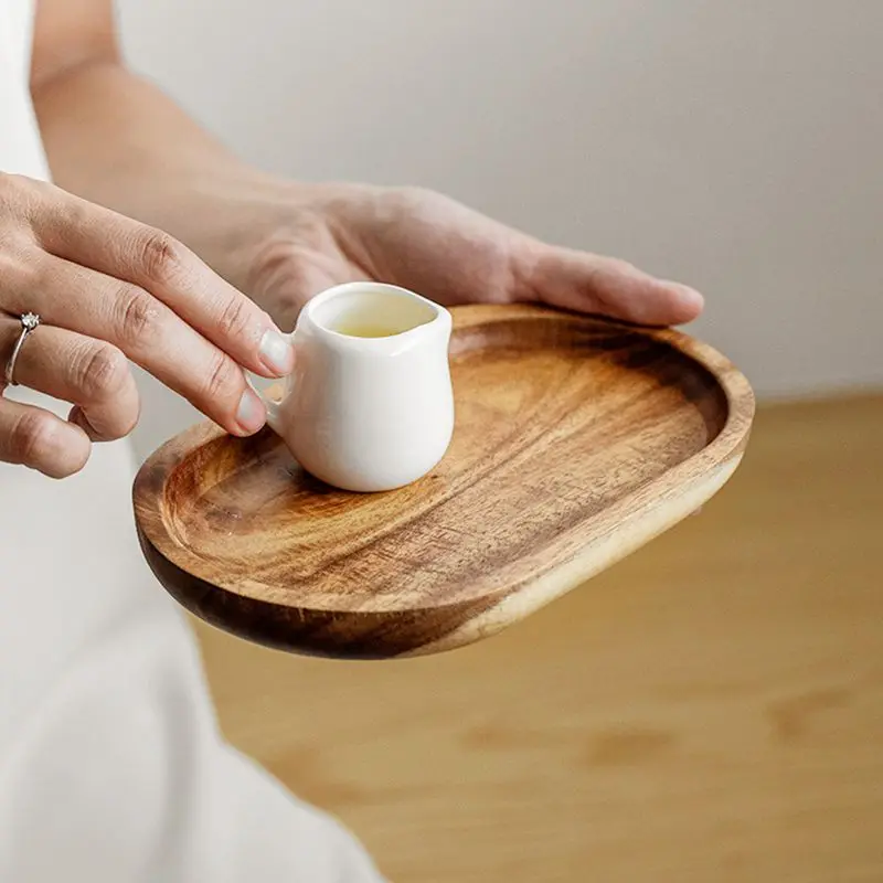 1PCS Japanese Tableware Wooden Plate Acacia Oval Tray Mini Solid Wood Small Plate Children's Whole Wooden