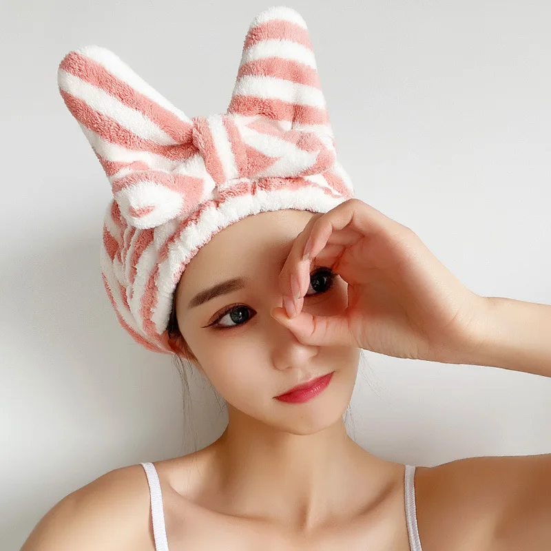 DryHairHatLadyCoralVelvetQuickdryCutePrincessHatSuper