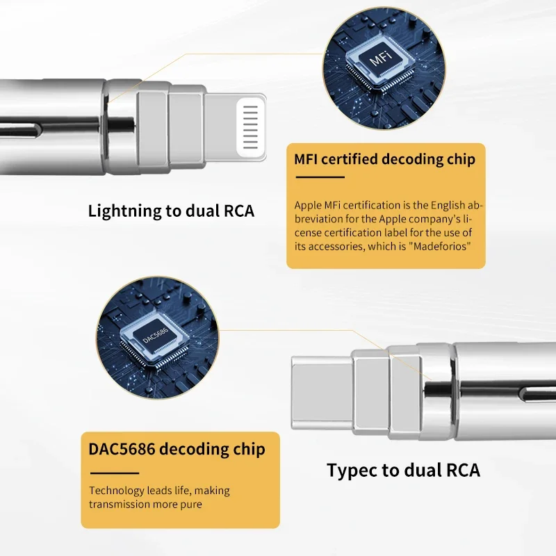 Yyaudio-tipo c para Cabo de Áudio Rca Alto-falante Amplificador Huawei Sumsung Xiaomi Lightning para 2rca Splitter - Image 4