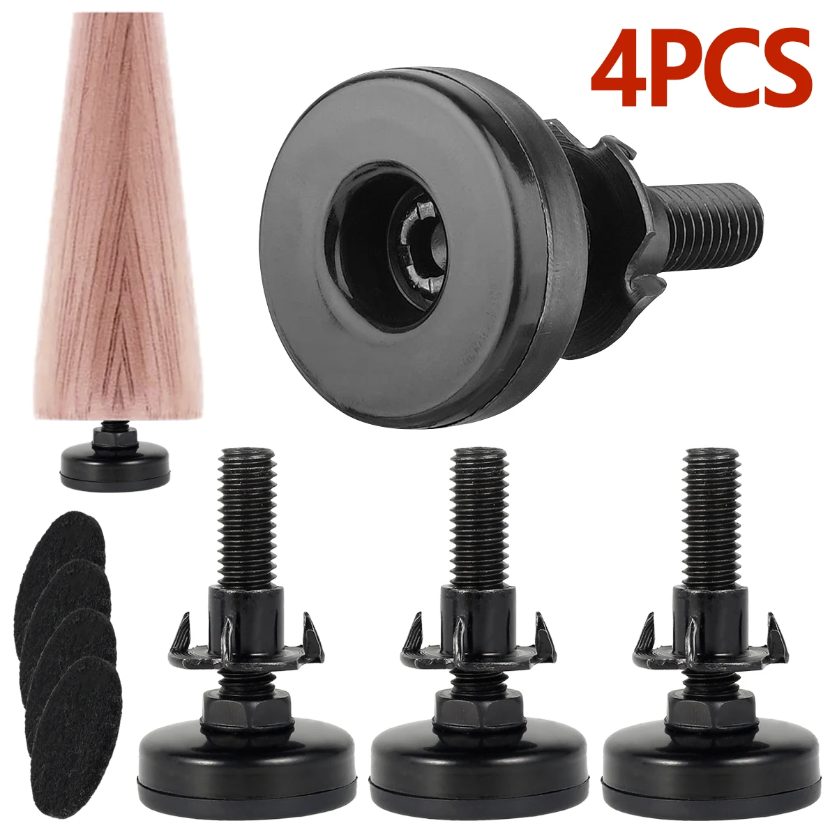 4 Pack Heavy-Duty Adjustable Furniture Levelers with Floor Protector Pads