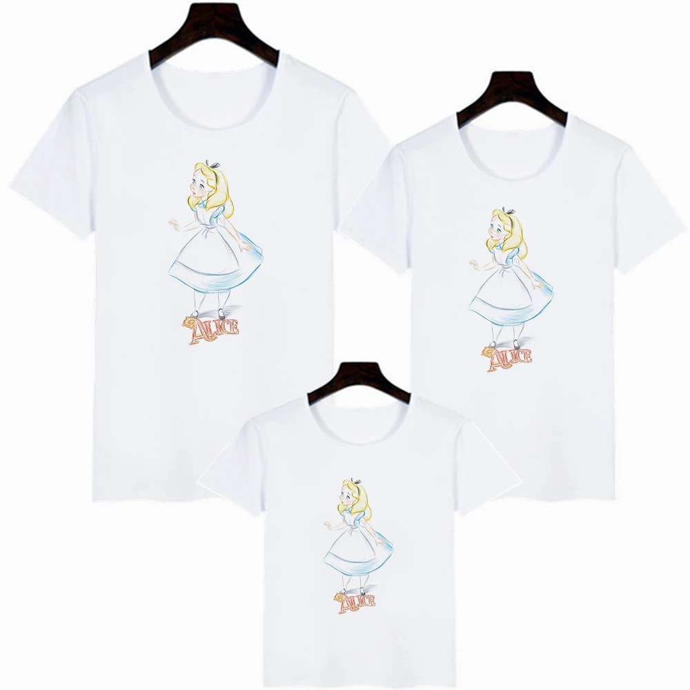 matching couple outfits T-Shirts Summer Popular Disney All-Match Alice in Wonderland Family Look Outfits Creativity Cheshire Cat Tshirts Parent Child aunt and niece matching outfits Family Matching Outfits