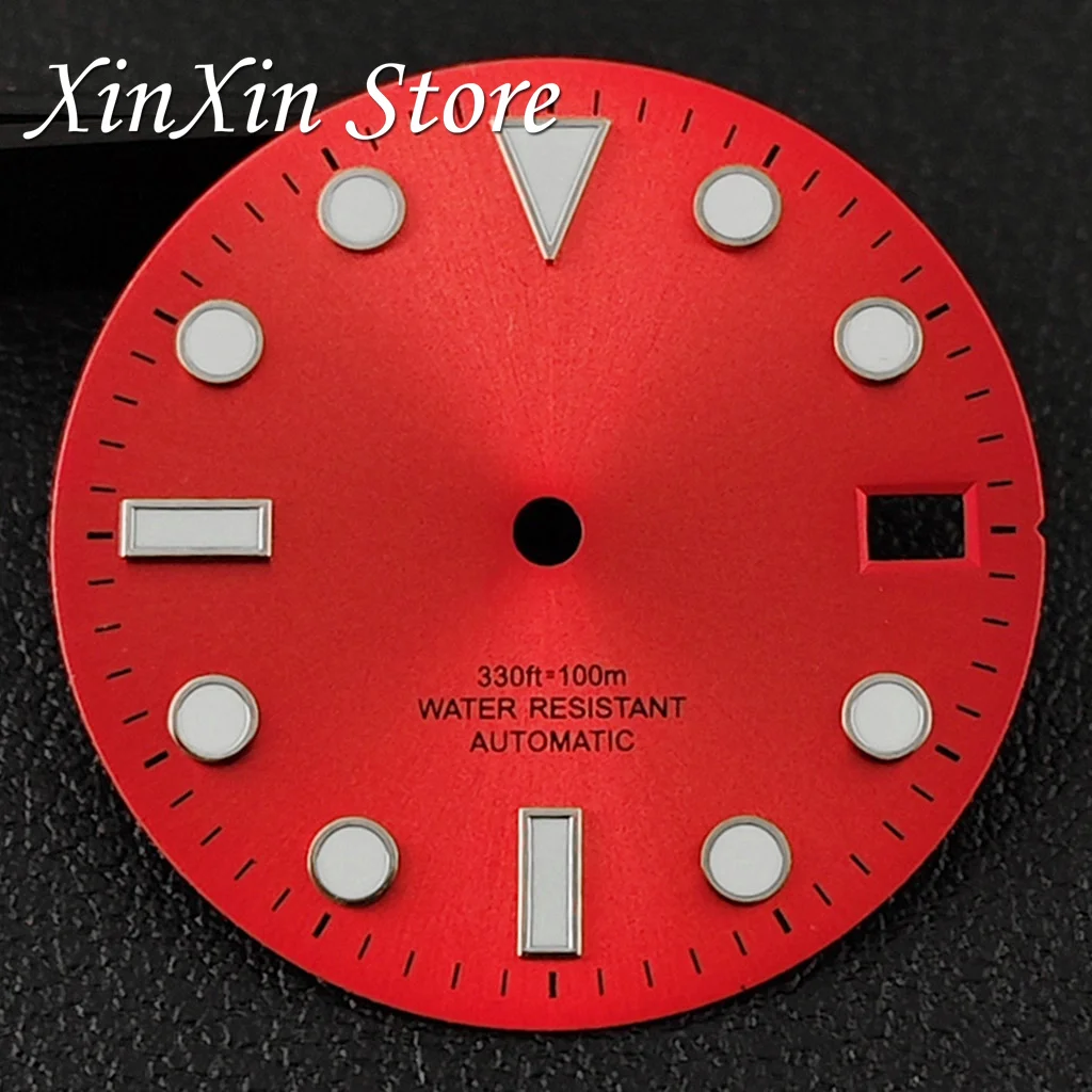Sunburst Luminous Watch Dial with Hands - 28.5mm Dial Face for Automatic Movements, Single Calendar