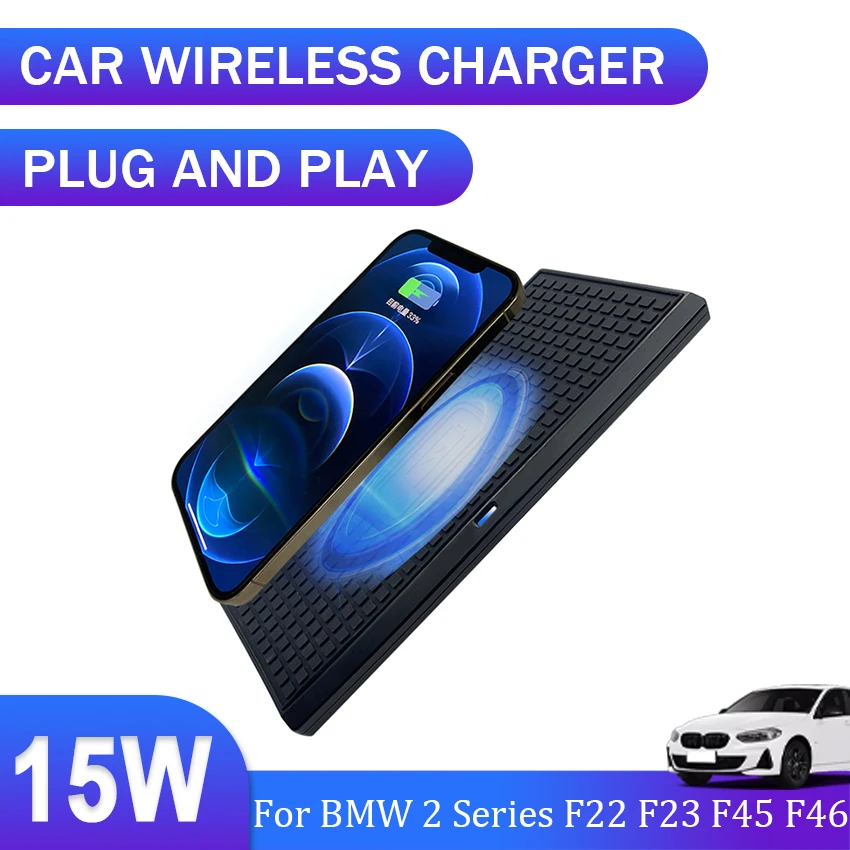 

15W Car QI Wireless Charging Phone Charger Fast charger charging pad plate For BMW 2 Series F22 F23 F45 F46 2018 2019 2020 2021