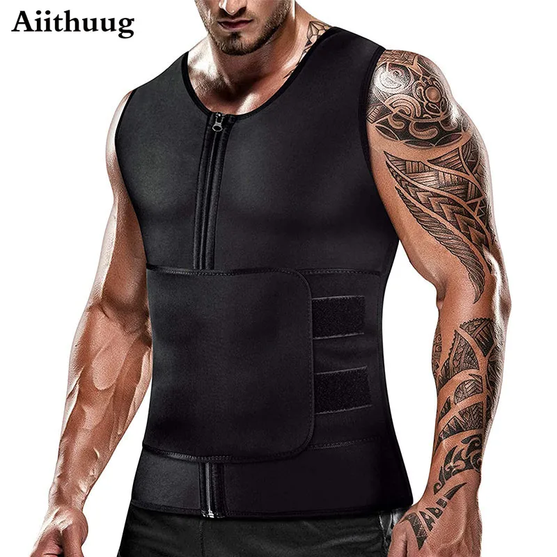 

Aiithuug Sauna Vest for Men Hot Neoprene Sweat Vest Waist Trainer Tank Top Body Shaper Zipper Corset Compression Workout Shirt