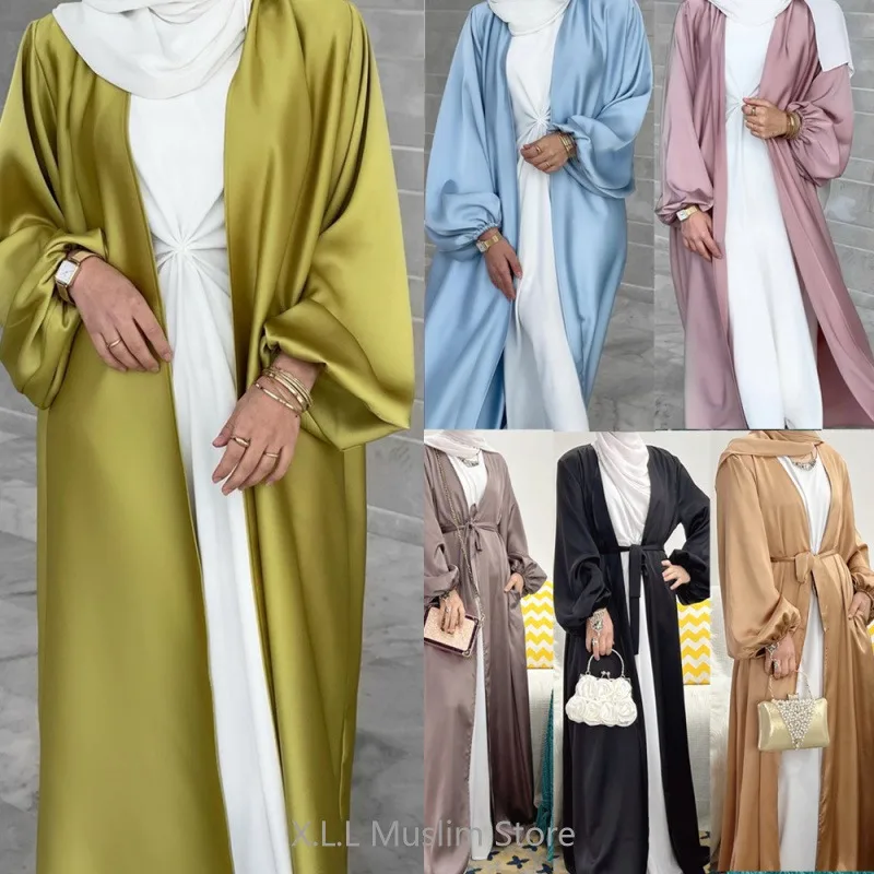 Satin Muslim Fashion Clothes Abayas Dames Dubai Ramadan Dress Jibab Robe Sleeveless And Sleeve Outfit Kaftan Robe Abaya Luxe