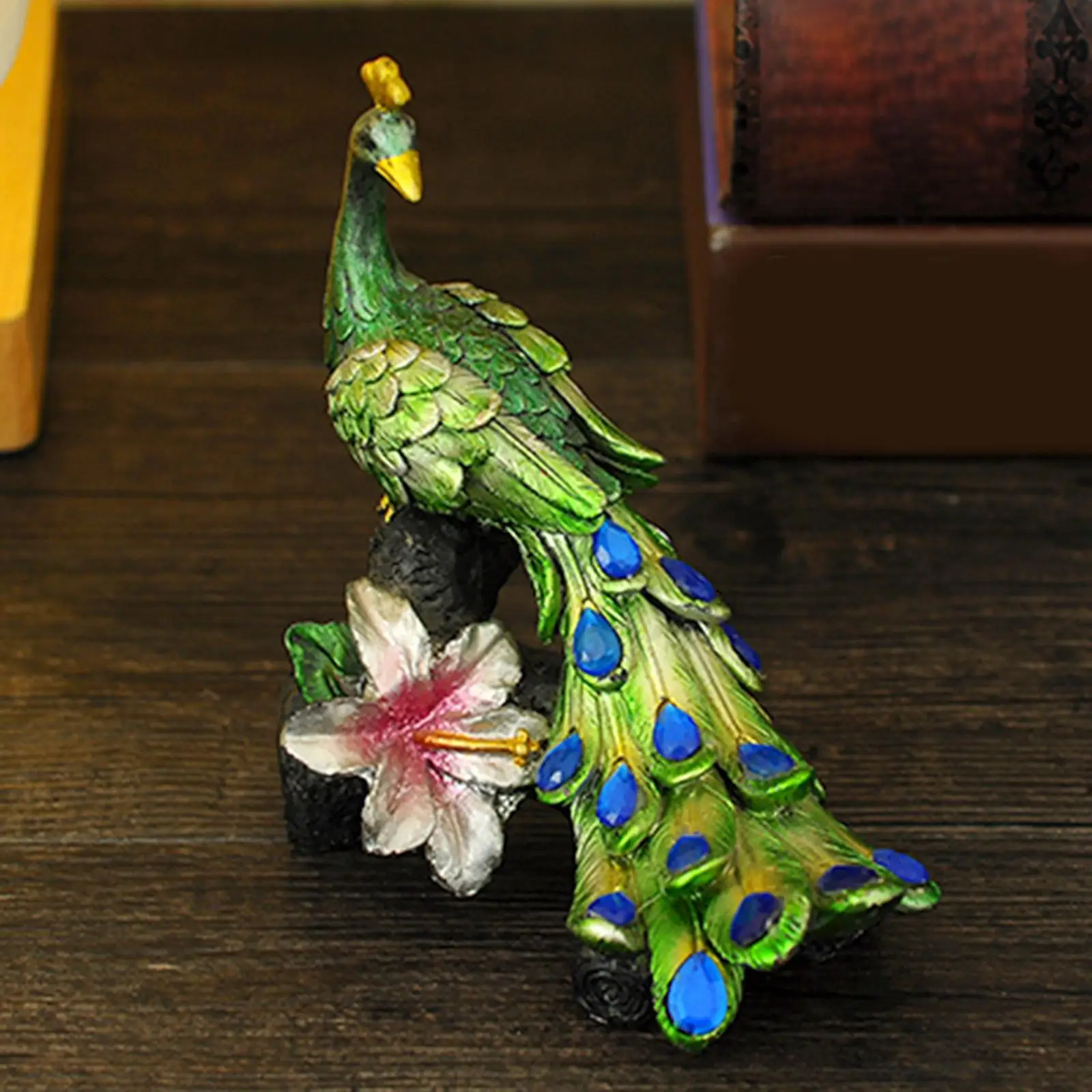 Peacock Figurine Rhinestones Miniature Statue for Tabletop Office