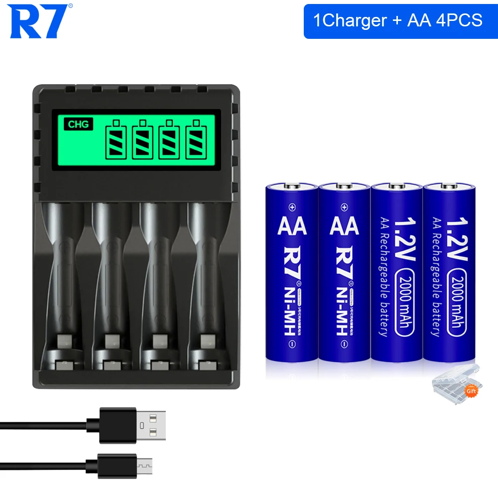 

R7 1.2V NI-MH AA rechargeable battery 2000mAh aa batteries + AA/AAA Fast Battery Charger